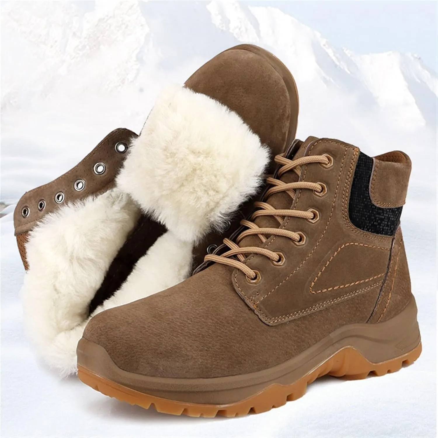 Winter Snow Boots for Men, Mens Winter Warm High Tops Slip Resistant Protective Fuzzy Snow Boots, Outdoor Rubber Sole Snow Ankle Boots, for Insulated Hiking, Work, Cold Weather