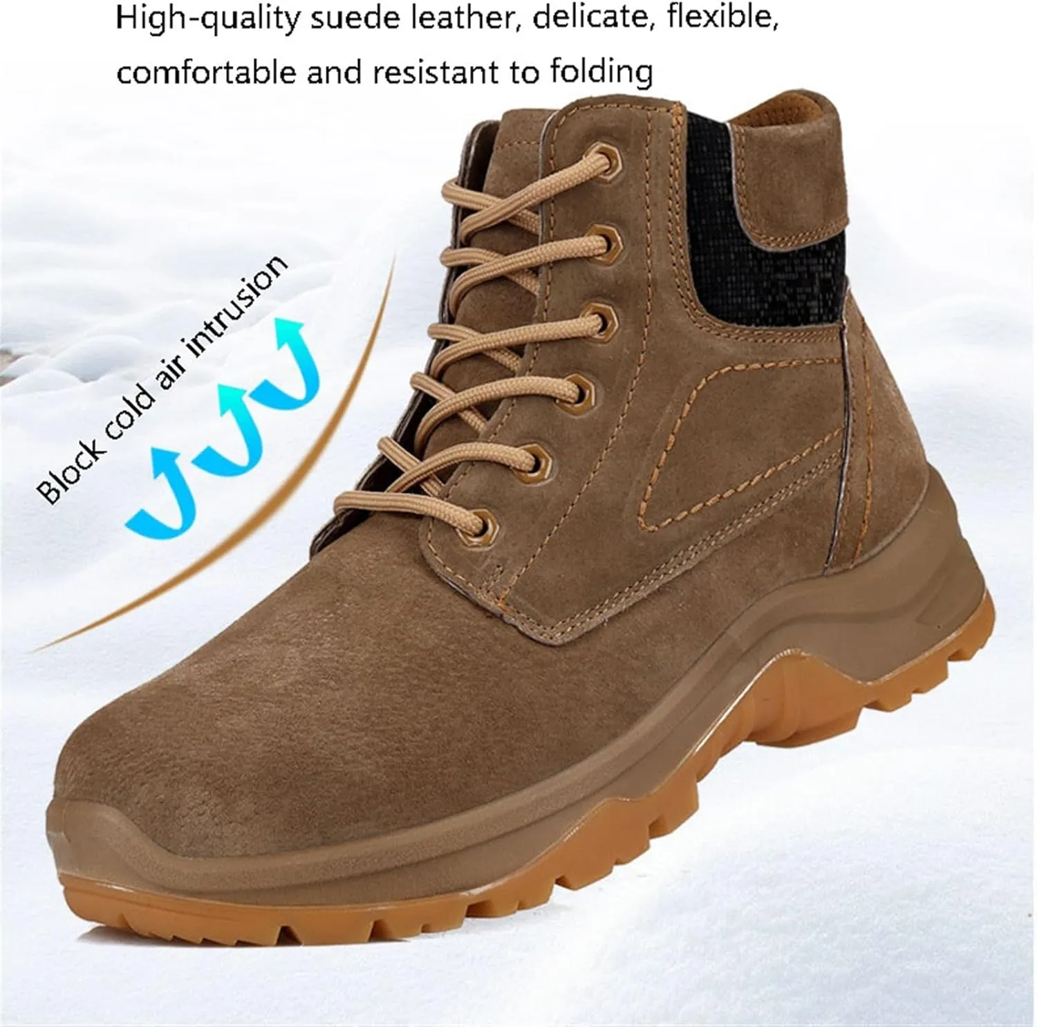 Winter Snow Boots for Men, Mens Winter Warm High Tops Slip Resistant Protective Fuzzy Snow Boots, Outdoor Rubber Sole Snow Ankle Boots, for Insulated Hiking, Work, Cold Weather