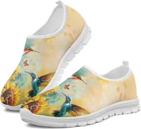 Women's Hummingbird Flower Wide Flats Loafer Leisure Shoes Slip On Lowtop Work Walking Sneaker