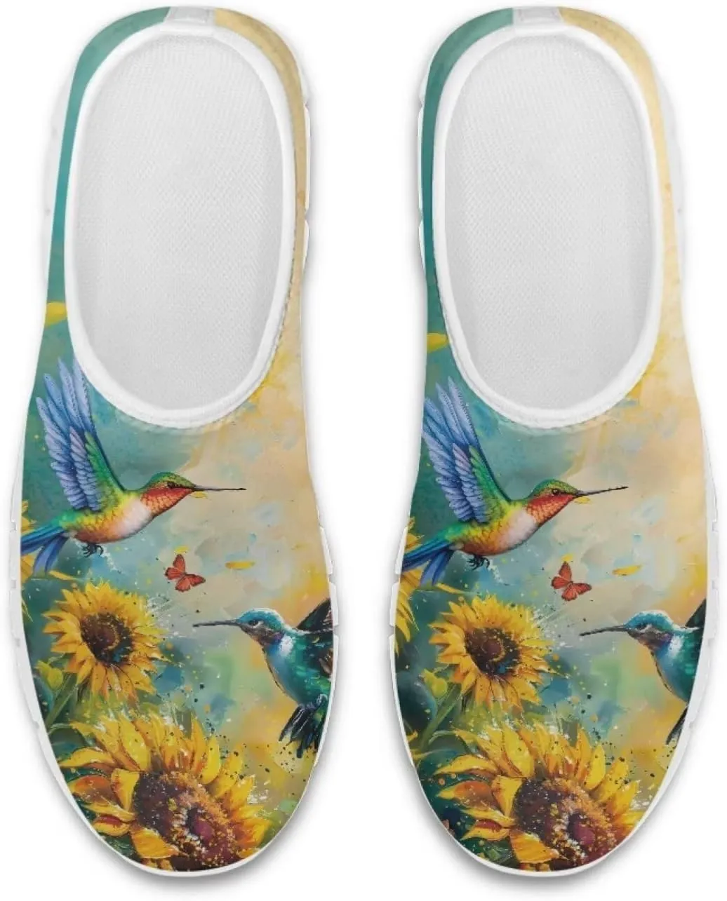 Women's Hummingbird Flower Wide Flats Loafer Leisure Shoes Slip On Lowtop Work Walking Sneaker