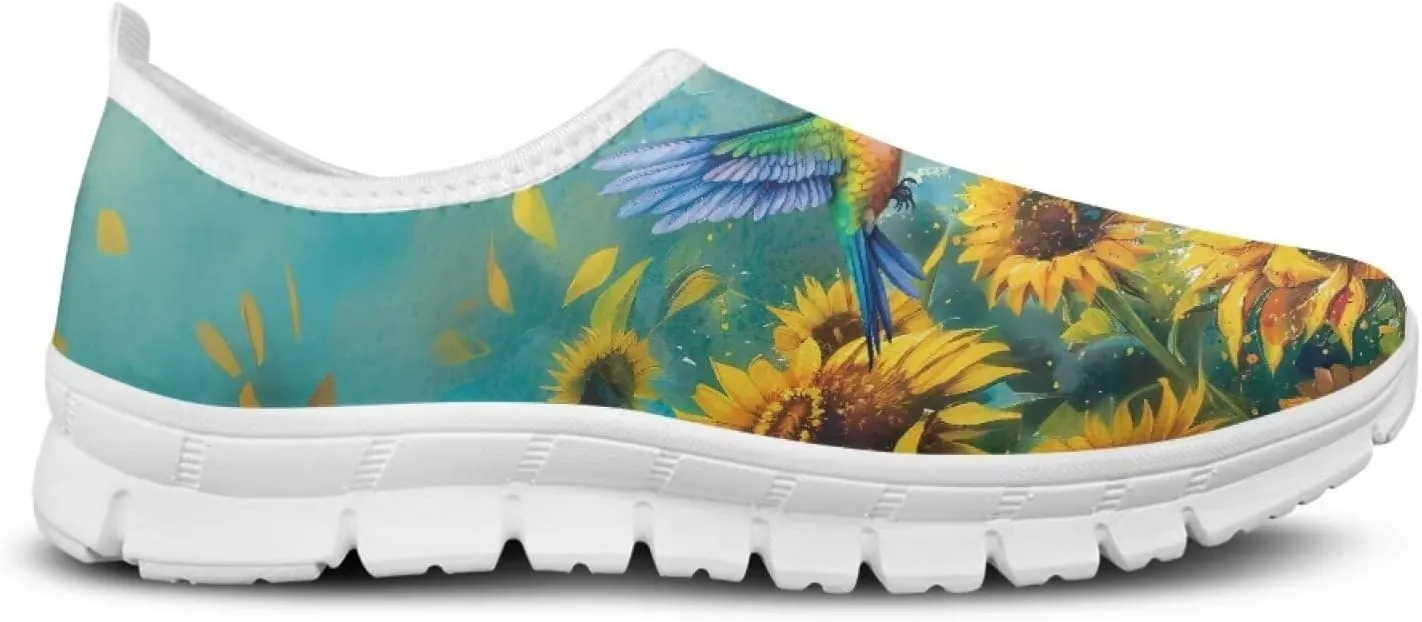 Women's Hummingbird Flower Wide Flats Loafer Leisure Shoes Slip On Lowtop Work Walking Sneaker