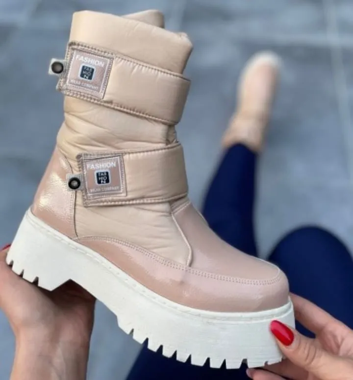 Women's Miah Nude Patent Leather Snow Boots