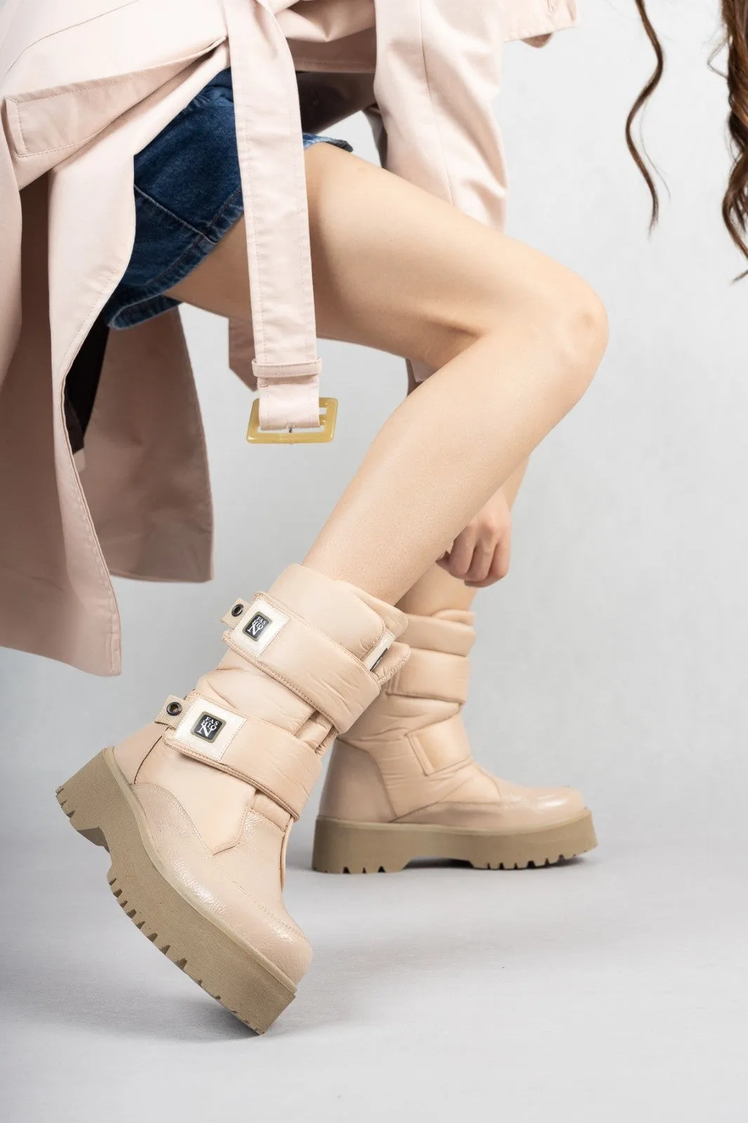 Women's Miah Nude Patent Leather Snow Boots