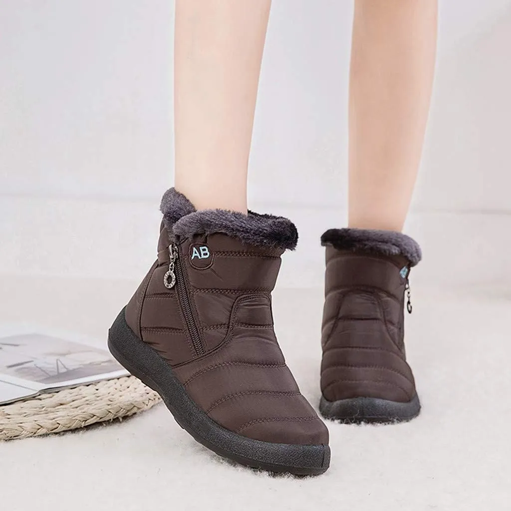 Womens Snow Boots Winter Ankle Boots Side Zipper Warm Lightweight Booties Outdoor Anti-Slip Girls Walking Boots