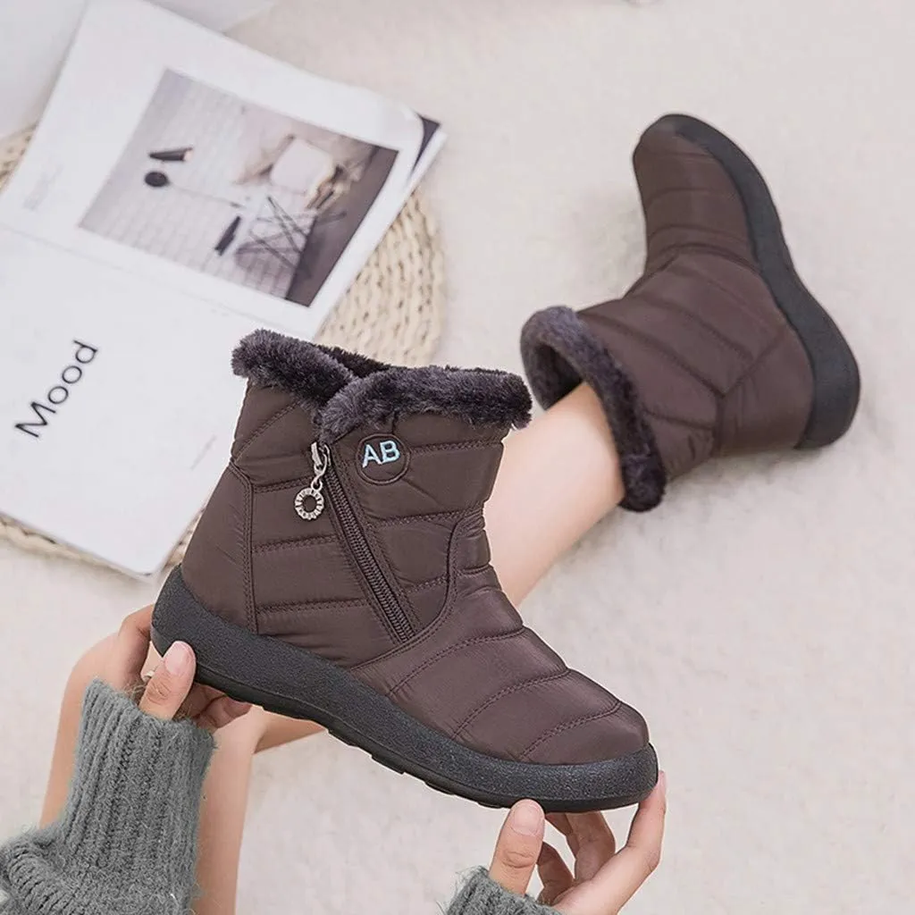 Womens Snow Boots Winter Ankle Boots Side Zipper Warm Lightweight Booties Outdoor Anti-Slip Girls Walking Boots