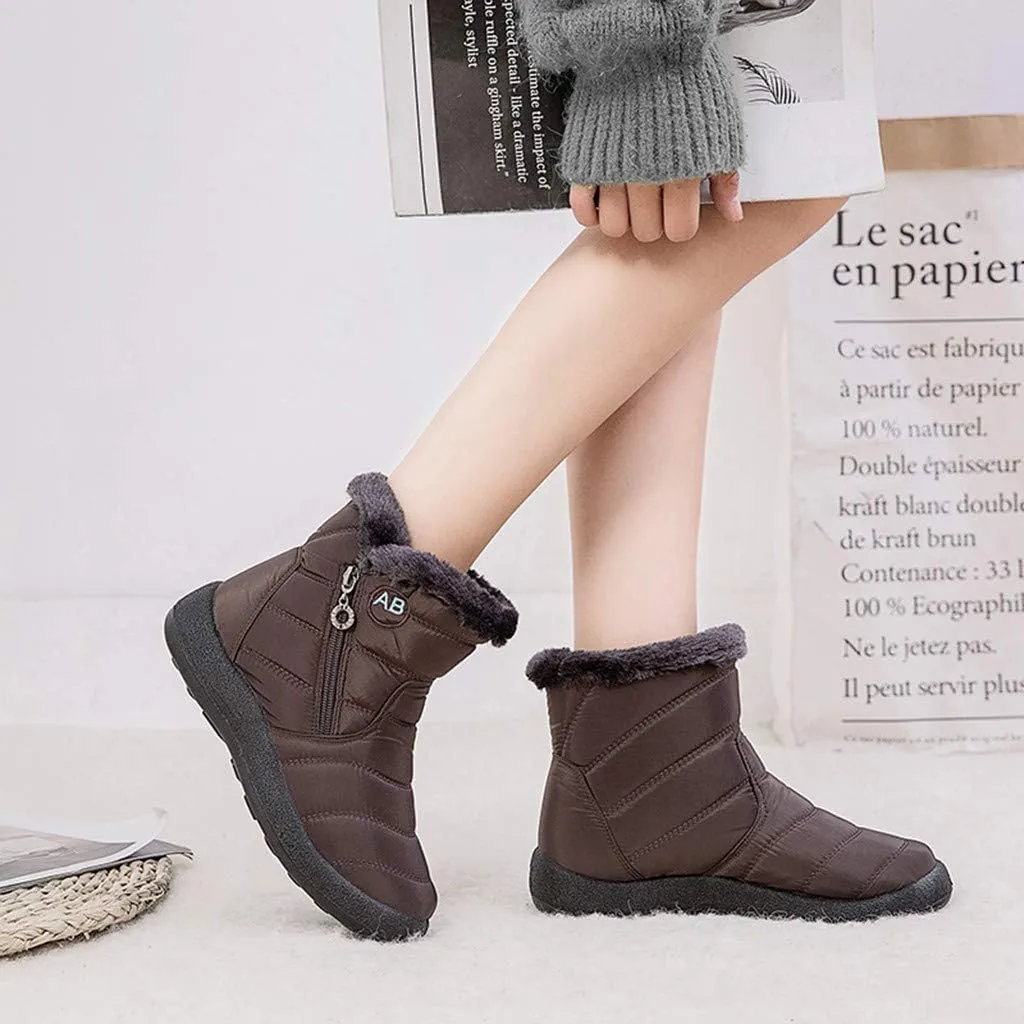 Womens Snow Boots Winter Ankle Boots Side Zipper Warm Lightweight Booties Outdoor Anti-Slip Girls Walking Boots