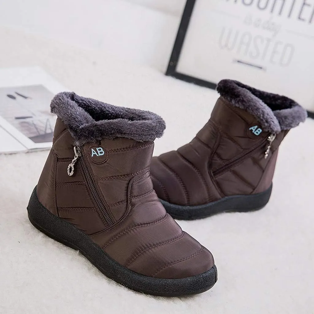 Womens Snow Boots Winter Ankle Boots Side Zipper Warm Lightweight Booties Outdoor Anti-Slip Girls Walking Boots