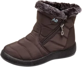 Womens Snow Boots Winter Ankle Boots Side Zipper Warm Lightweight Booties Outdoor Anti-Slip Girls Walking Boots