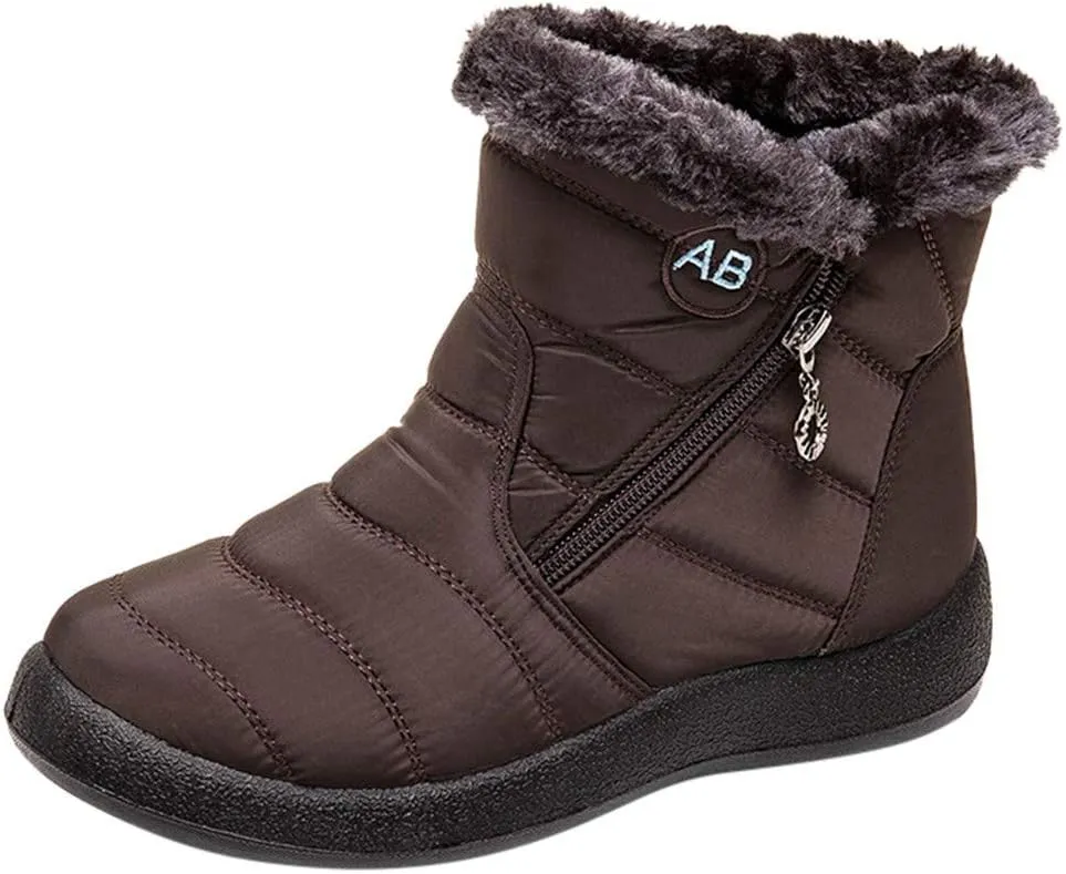 Womens Snow Boots Winter Ankle Boots Side Zipper Warm Lightweight Booties Outdoor Anti-Slip Girls Walking Boots