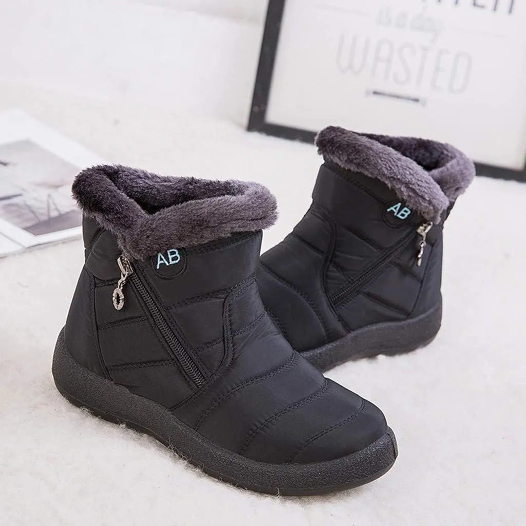 Women's Snow Boots Winter Cold Proof Insulated Ankle Short Booties Lightweight Plus Velvet Warm Fleece Boots