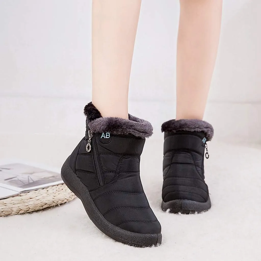 Women's Snow Boots Winter Cold Proof Insulated Ankle Short Booties Lightweight Plus Velvet Warm Fleece Boots