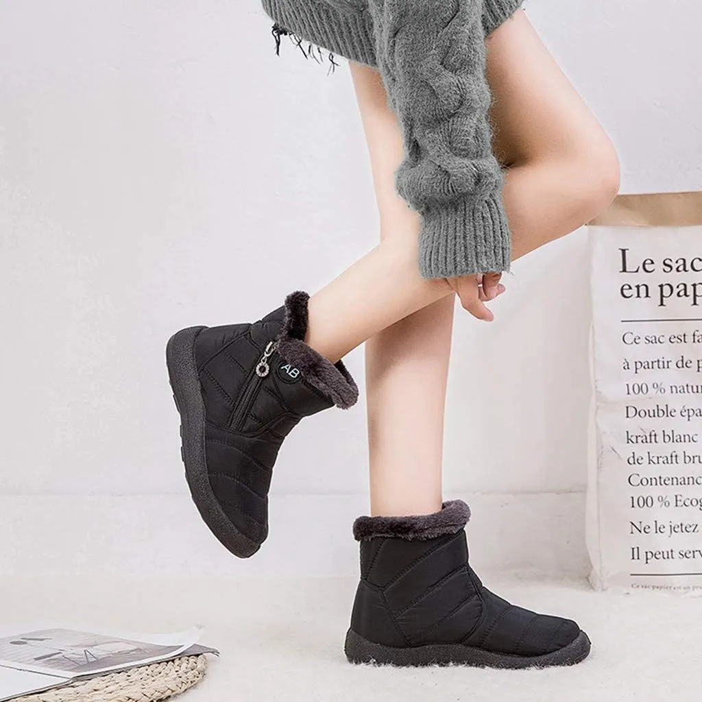 Women's Snow Boots Winter Cold Proof Insulated Ankle Short Booties Lightweight Plus Velvet Warm Fleece Boots
