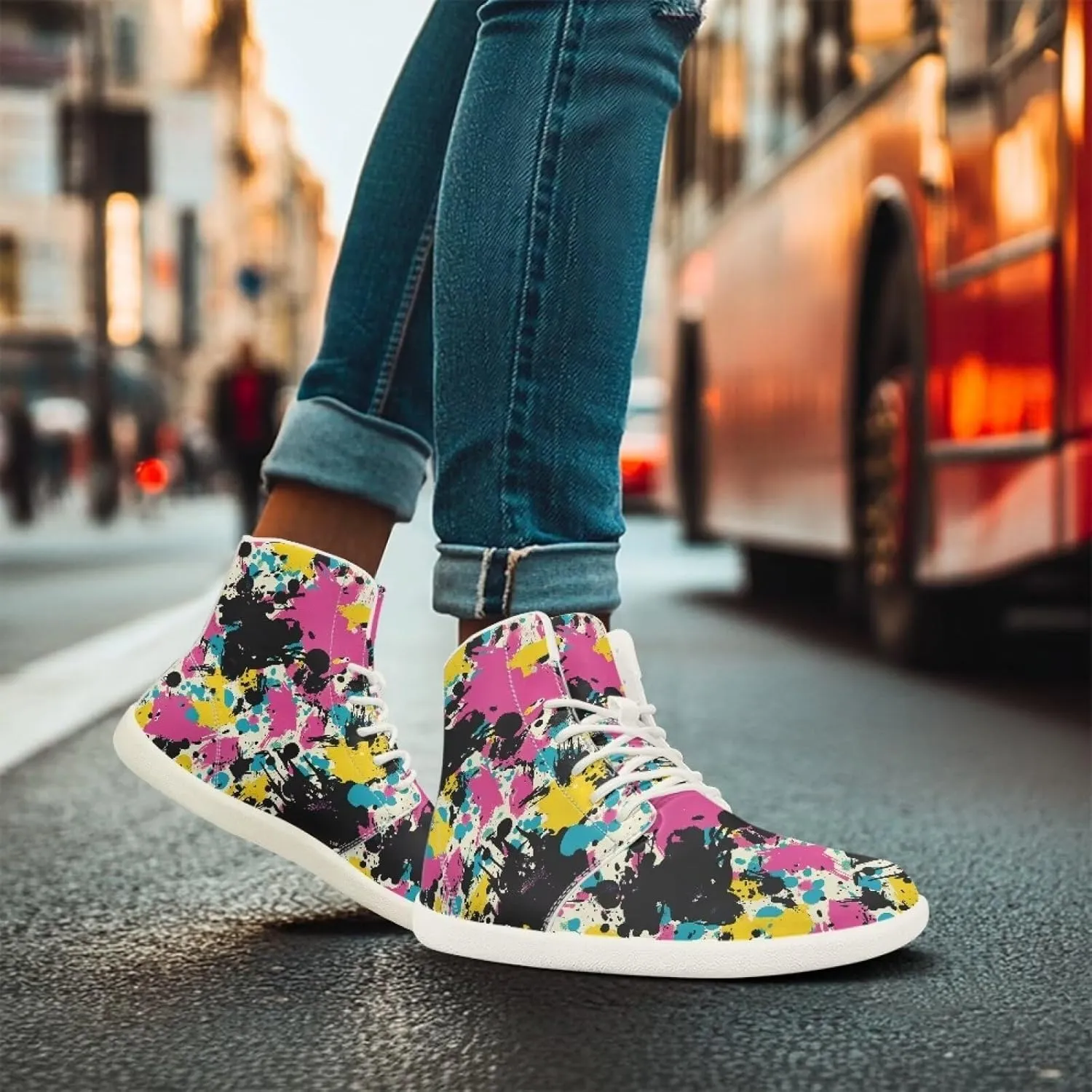 Women's Wide High-top Minimalist Barefoot Sneakers Zero Drop Sole Walking Shoes Outdoor Hiking Shoes Cushioned Ankle Support Size 6-12.5