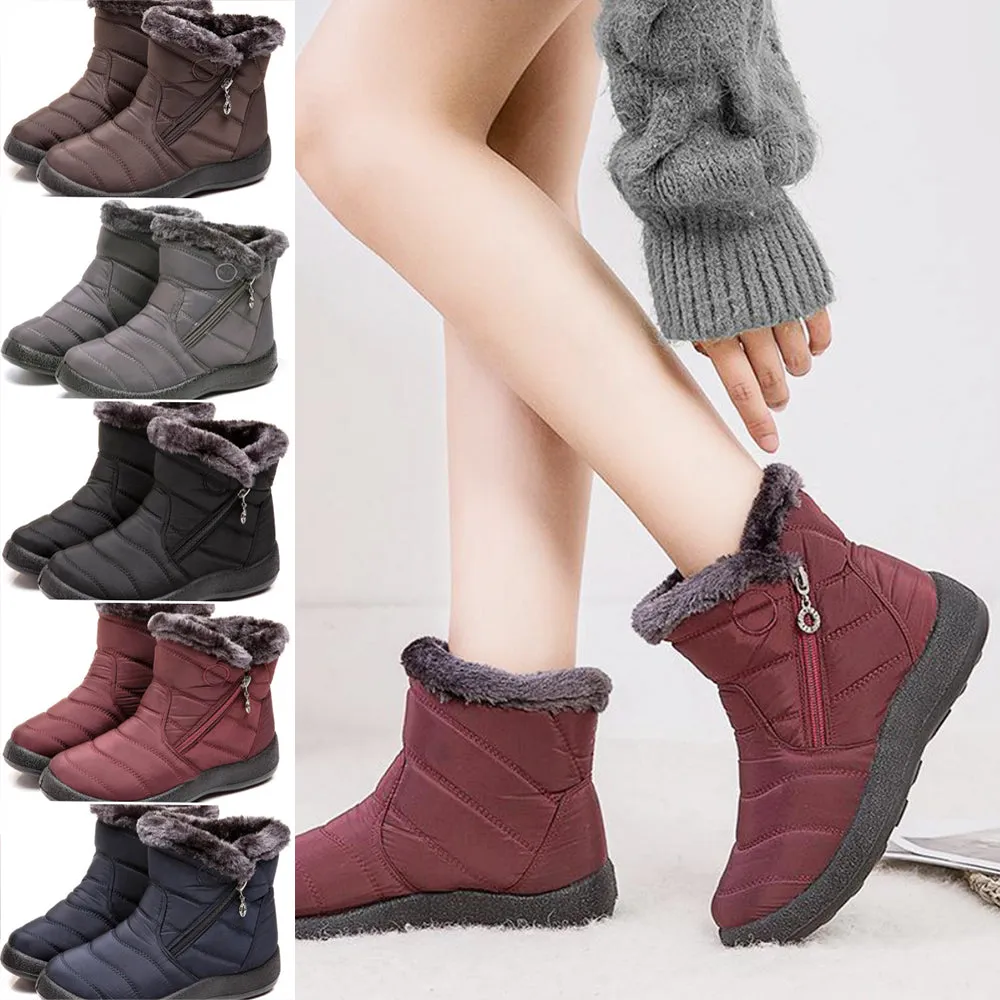 Women's Winter Fur Lined Waterproof Outdoor Warm Short Snow Boots
